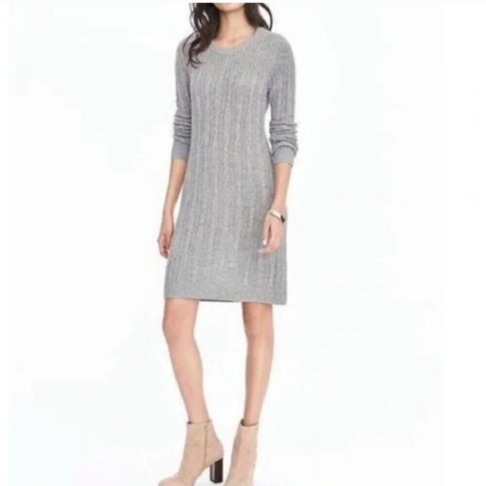 Banana Republic Cable Knit Sweater Dress Light Gray Size M